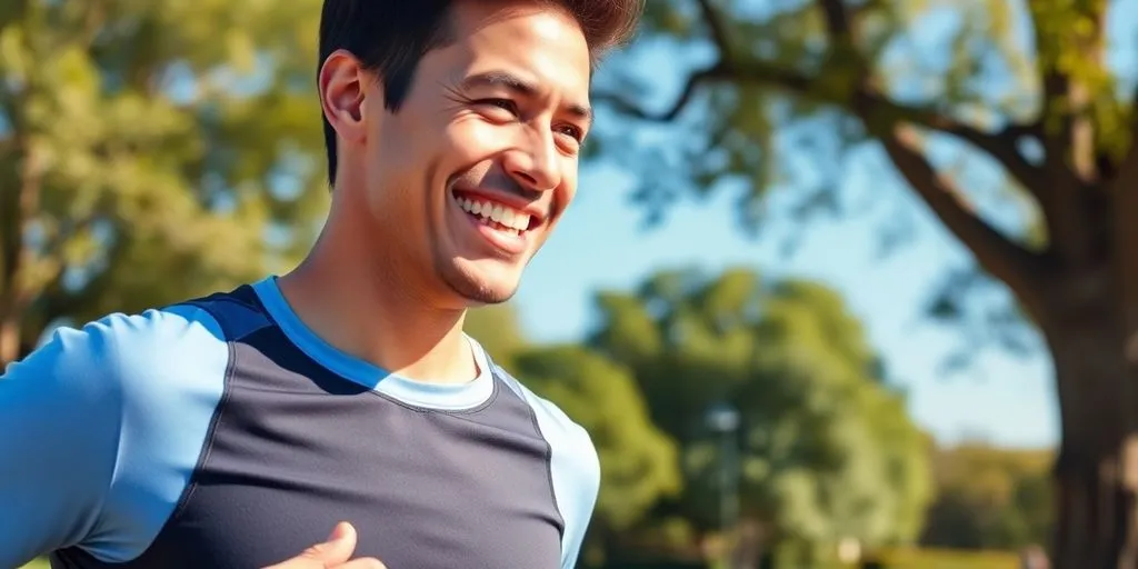 Person jogging outdoors with Invisalign braces visible.